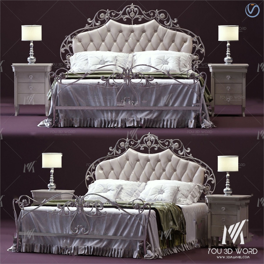 European style leather double bed 3d model